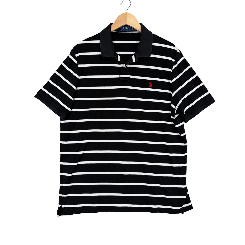 Polo Ralph Lauren Polo Shirt Mens XL Black White Striped Red Pony‎ Logo